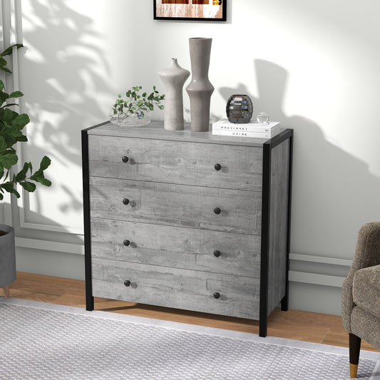 Modern 4-Drawer Wooden Dresser Chest for Bedroom, Living Room & Entryway - Grey Finish