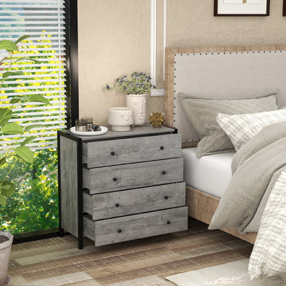 Modern 4-Drawer Wooden Dresser Chest for Bedroom, Living Room & Entryway - Grey Finish