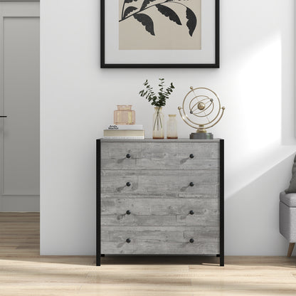 Modern 4-Drawer Wooden Dresser Chest for Bedroom, Living Room & Entryway - Grey Finish