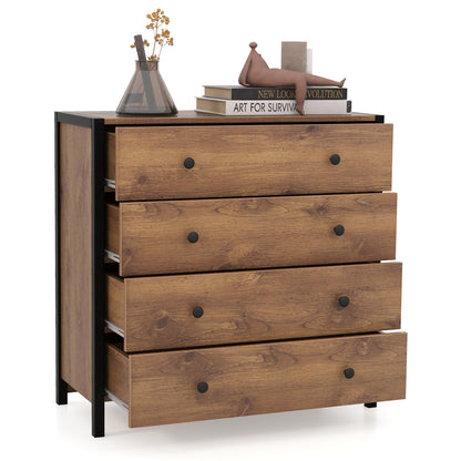 Modern 4-Drawer Wooden Dresser Chest for Bedroom, Living Room & Entryway - Oak Finish