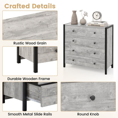 Modern 4-Drawer Wooden Dresser Chest for Bedroom, Living Room & Entryway - Grey Finish