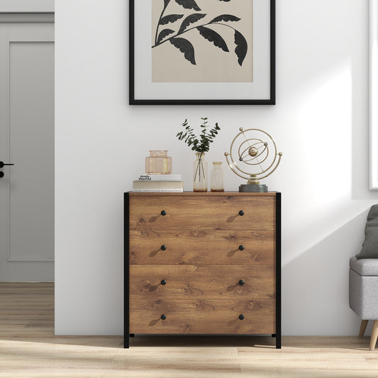 Modern 4-Drawer Wooden Dresser Chest for Bedroom, Living Room & Entryway - Oak Finish