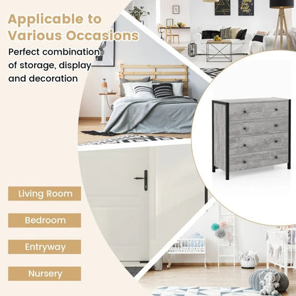 Modern 4-Drawer Wooden Dresser Chest for Bedroom, Living Room & Entryway - Grey Finish