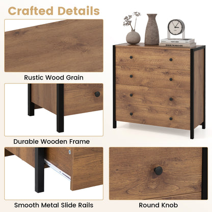 Modern 4-Drawer Wooden Dresser Chest for Bedroom, Living Room & Entryway - Oak Finish