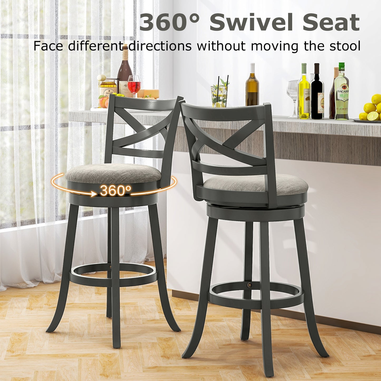 Swivel Bar Stools with Hollow Back and Plush Padded Seat 31 Inch – Set of 2