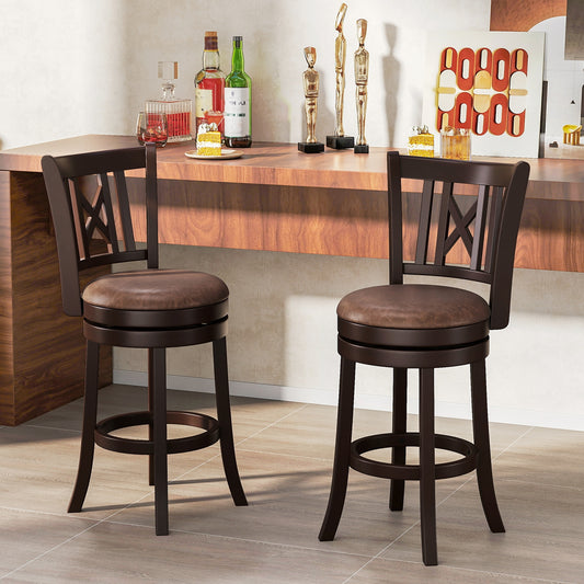 Swivel Bar Stools with Footrest and Hollow Backrest 2-Piece Set - 26 inch
