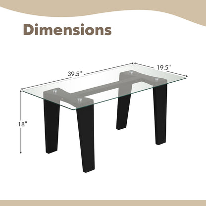 Modern Rectangular Glass Coffee Table with Solid Rubber Wood Legs and Sleek Minimalist Design