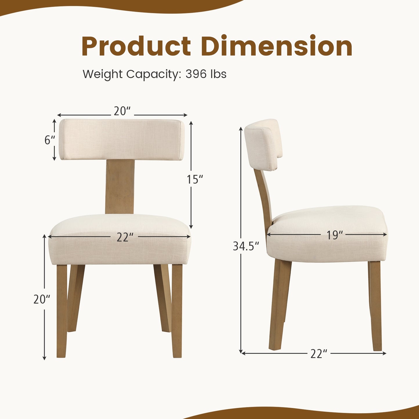 Dining Chairs with Curved Backrest and Padded Seat for Comfort - Set of 2