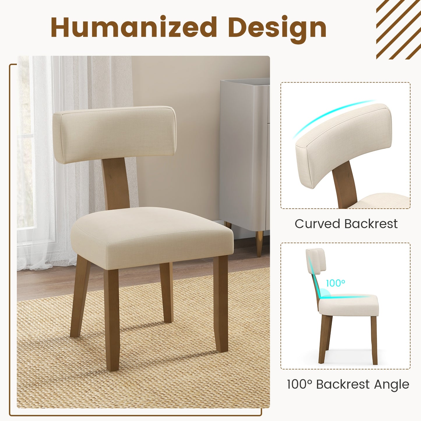 Dining Chairs with Curved Backrest and Padded Seat for Comfort - Set of 2