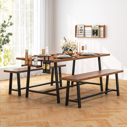 Industrial Style 3-Piece Dining Set with Wine Rack and Condiment Storage Seats 5-7