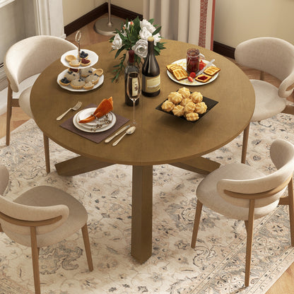 47 Inch Round Dining Table with Solid Wood Legs and Natural Acacia Finish for 4 to 6 People