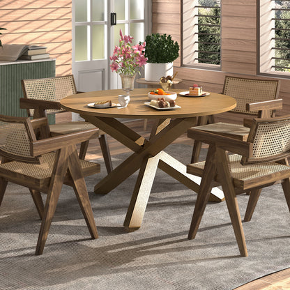 47 Inch Round Dining Table with Solid Wood Legs and Natural Acacia Finish for 4 to 6 People