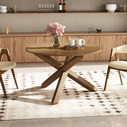47 Inch Round Dining Table with Solid Wood Legs and Natural Acacia Finish for 4 to 6 People