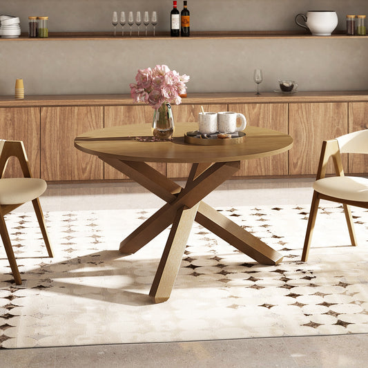 47 Inch Round Dining Table with Solid Wood Legs and Natural Acacia Finish for 4 to 6 People