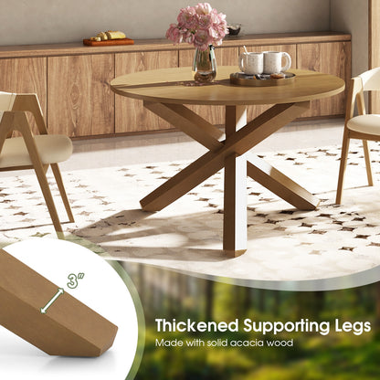 47 Inch Round Dining Table with Solid Wood Legs and Natural Acacia Finish for 4 to 6 People