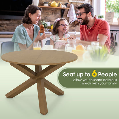 47 Inch Round Dining Table with Solid Wood Legs and Natural Acacia Finish for 4 to 6 People