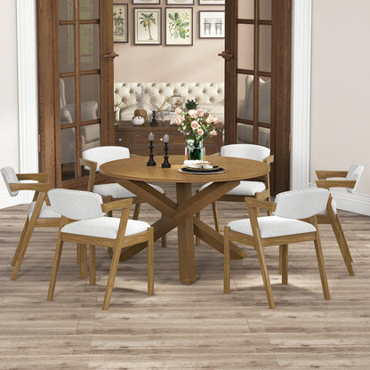 47 Inch Round Dining Table with Solid Wood Legs and Natural Acacia Finish for 4 to 6 People