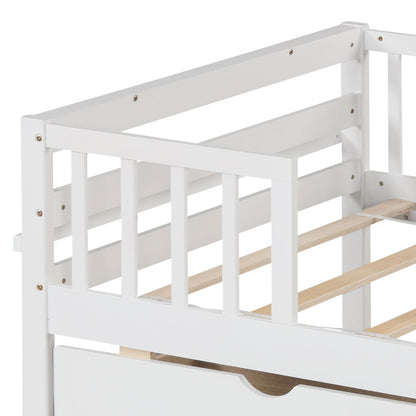 Montessori Twin Daybed with Storage Drawers and Fence Rails for Boys and Girls