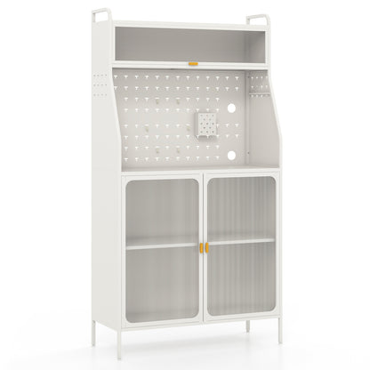 Freestanding 5 Tier Kitchen Pantry Cabinet with Flip-Up Glass Door Pegboard and Storage Shelves