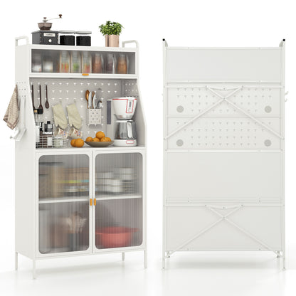 Freestanding 5 Tier Kitchen Pantry Cabinet with Flip-Up Glass Door Pegboard and Storage Shelves