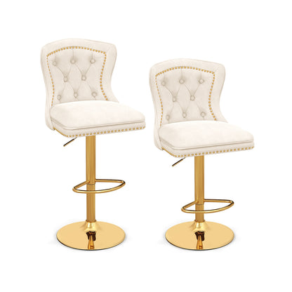360° Swivel Velvet Bar Stools Set of 2 with Adjustable Footrest and Electroplated Metal Base - Beige