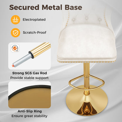 360° Swivel Velvet Bar Stools Set of 2 with Adjustable Footrest and Electroplated Metal Base - Beige
