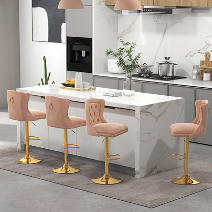 360° Swivel Velvet Bar Stools Set of 2 with Adjustable Footrest and Electroplated Metal Base - Pink