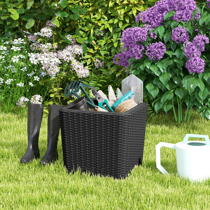 All-Weather Resin Outdoor Storage Side Table with Wicker Texture and Removable Wood-Look Lid - Black