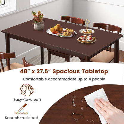 48 Inch Rectangular Dining Table for 4 with Solid Rubber Wood Legs and Wood Grain Finish