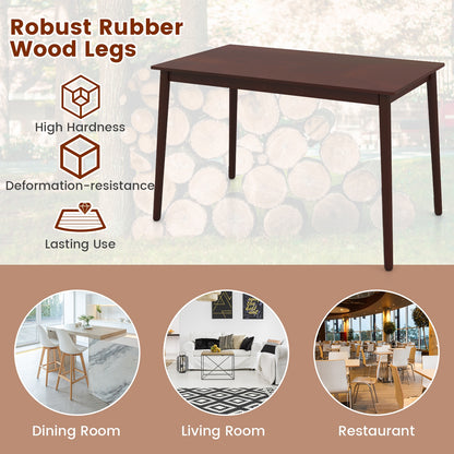 48 Inch Rectangular Dining Table for 4 with Solid Rubber Wood Legs and Wood Grain Finish