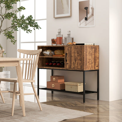 Buffet Cabinet with Wine Rack USB Charging Ports and Storage Shelves - Rustic Brown