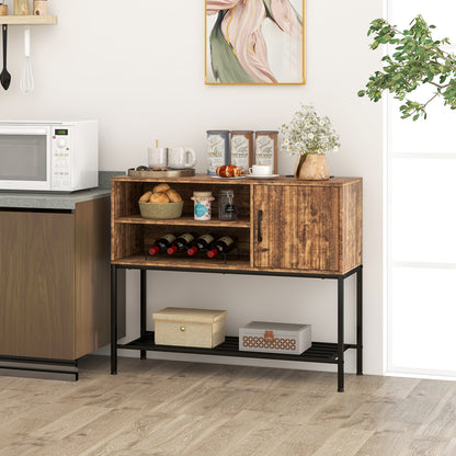 Buffet Cabinet with Wine Rack USB Charging Ports and Storage Shelves - Rustic Brown