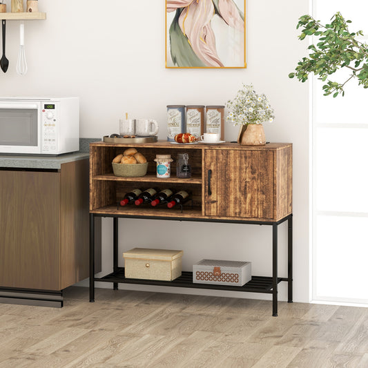 Buffet Cabinet with Wine Rack USB Charging Ports and Storage Shelves - Rustic Brown