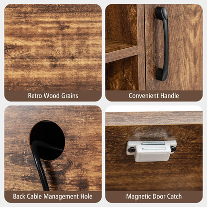 Buffet Cabinet with Wine Rack USB Charging Ports and Storage Shelves - Rustic Brown