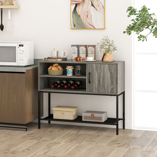 Buffet Cabinet with Wine Rack USB Charging Ports and Storage Shelves - Grey