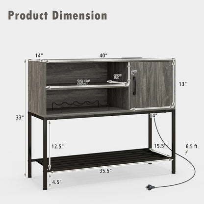 Buffet Cabinet with Wine Rack USB Charging Ports and Storage Shelves - Grey