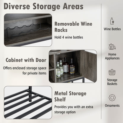 Buffet Cabinet with Wine Rack USB Charging Ports and Storage Shelves - Grey