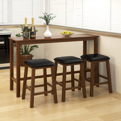 4-Piece Counter Height Bar Table Set with Power Strip and 3 Upholstered PVC Leather Stools