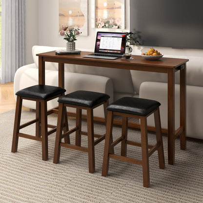 4-Piece Counter Height Bar Table Set with Power Strip and 3 Upholstered PVC Leather Stools
