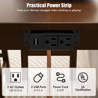 4-Piece Counter Height Bar Table Set with Power Strip and 3 Upholstered PVC Leather Stools