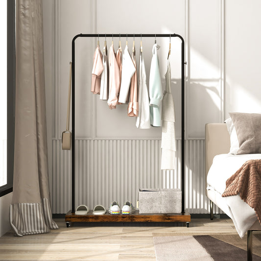 Wheeled Wardrobe Rack with Storage Shelf and Accessory Hooks