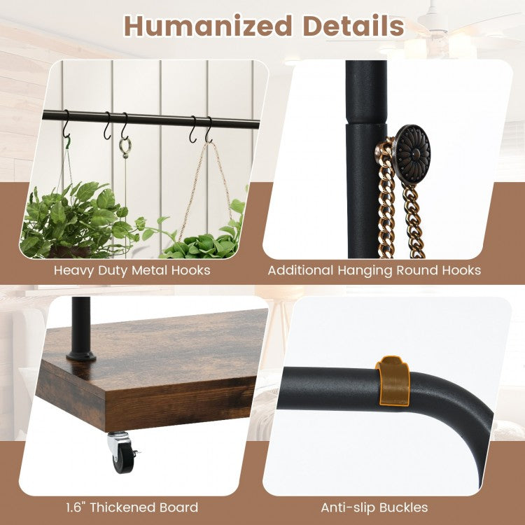 Wheeled Wardrobe Rack with Storage Shelf and Accessory Hooks