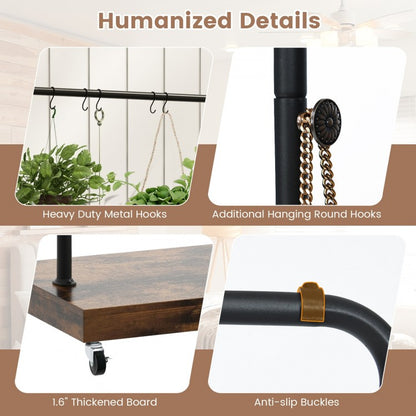 Wheeled Wardrobe Rack with Storage Shelf and Accessory Hooks