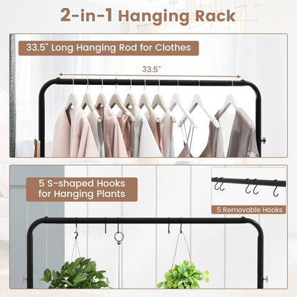 Wheeled Wardrobe Rack with Storage Shelf and Accessory Hooks