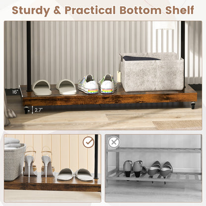 Wheeled Wardrobe Rack with Storage Shelf and Accessory Hooks