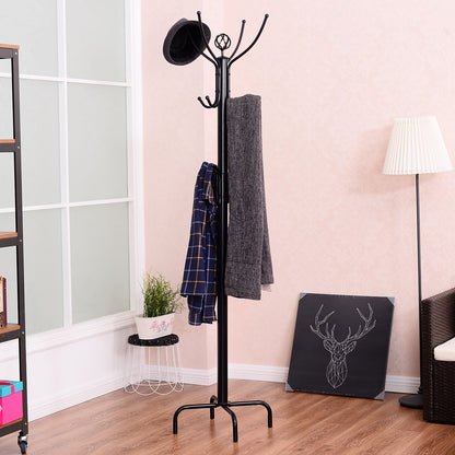 Freestanding Metal Coat Rack with 3 Tiers and 12 Hooks for Entryway or Bedroom