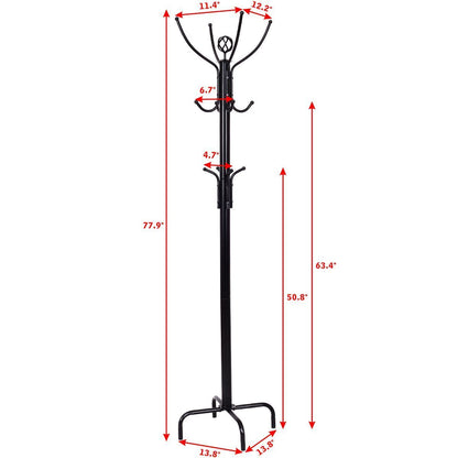 Freestanding Metal Coat Rack with 3 Tiers and 12 Hooks for Entryway or Bedroom