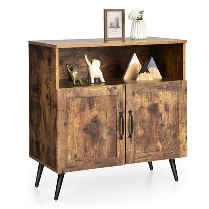 Mid-Century Wooden Storage Cabinet with Wine Glass Holders and Spacious Shelving