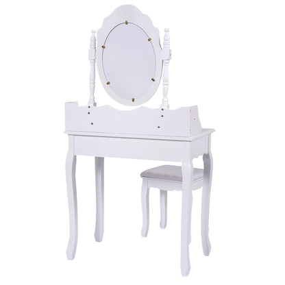 Makeup Vanity Set with 360° Oval Mirror, 3 Storage Drawers, and Cushioned Stool
