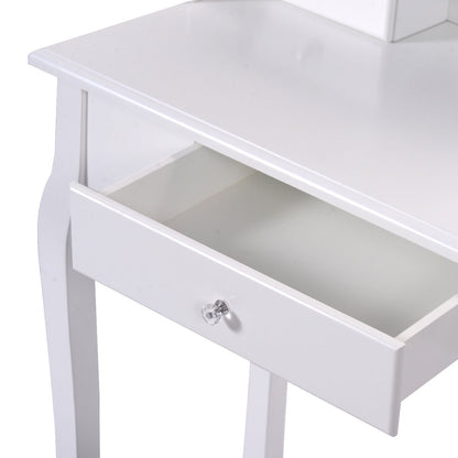 Makeup Vanity Set with 360° Oval Mirror, 3 Storage Drawers, and Cushioned Stool